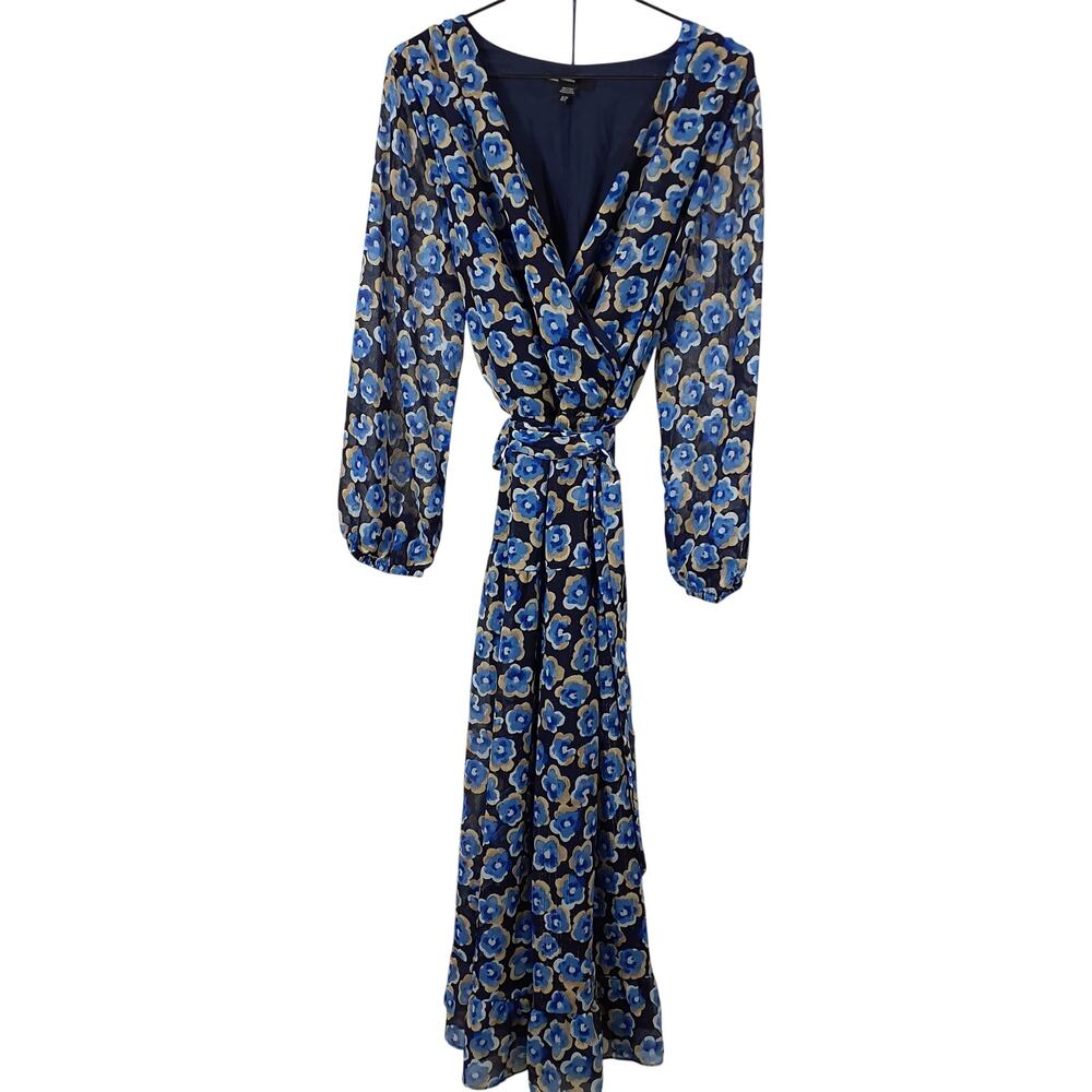 Maggy London Elegant Black/Blue Floral Wrap Dress Size 22w - Picture 2 of 5
